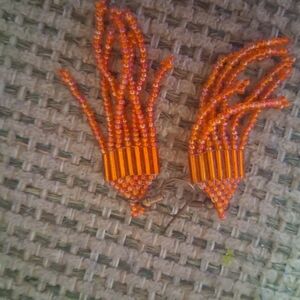 Orange Beaded Tassel Earrings
